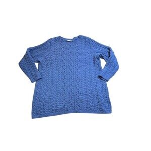 J. Jill Chenille Sweater Women Size 1X  Plus Blue Fisherman Cable Knit Long